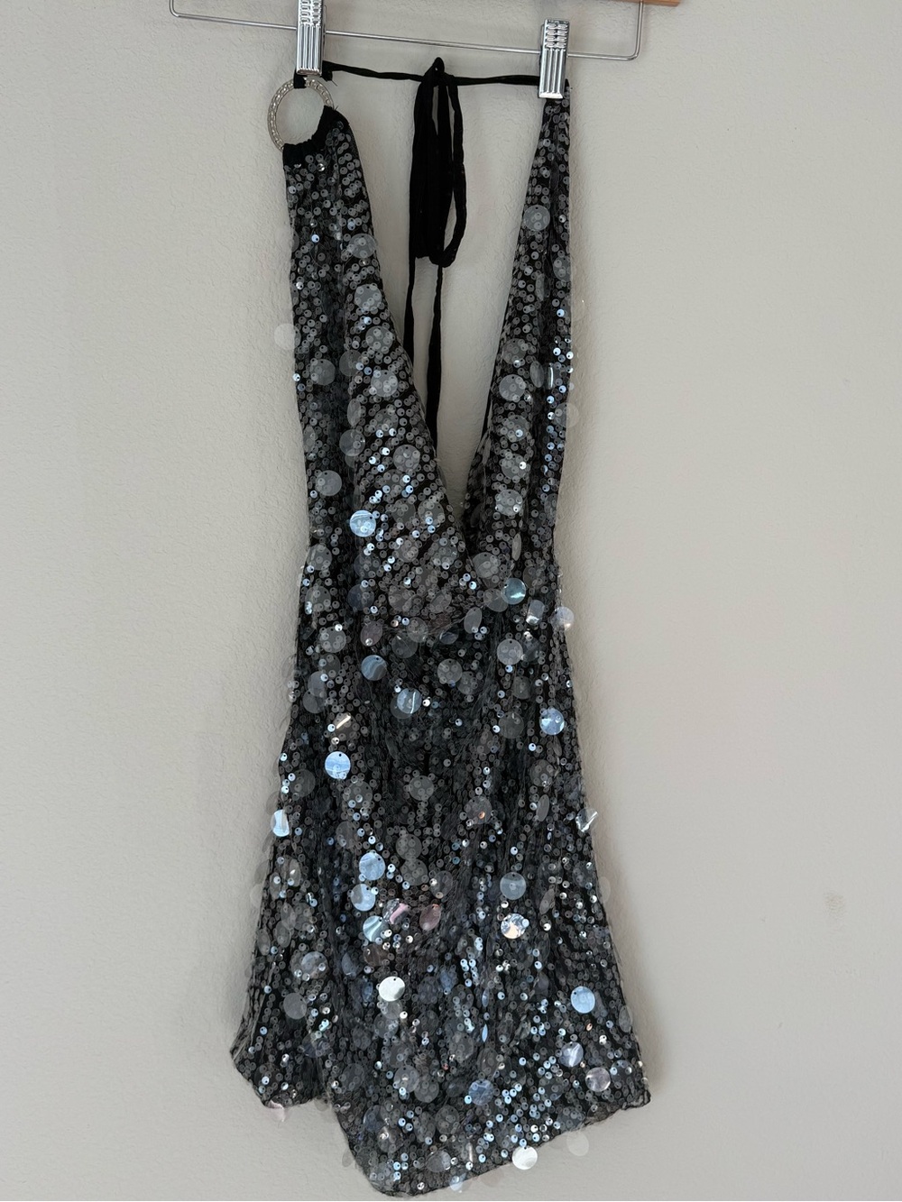 SHEIN Black & Silver Sequin Halter Mini Romper